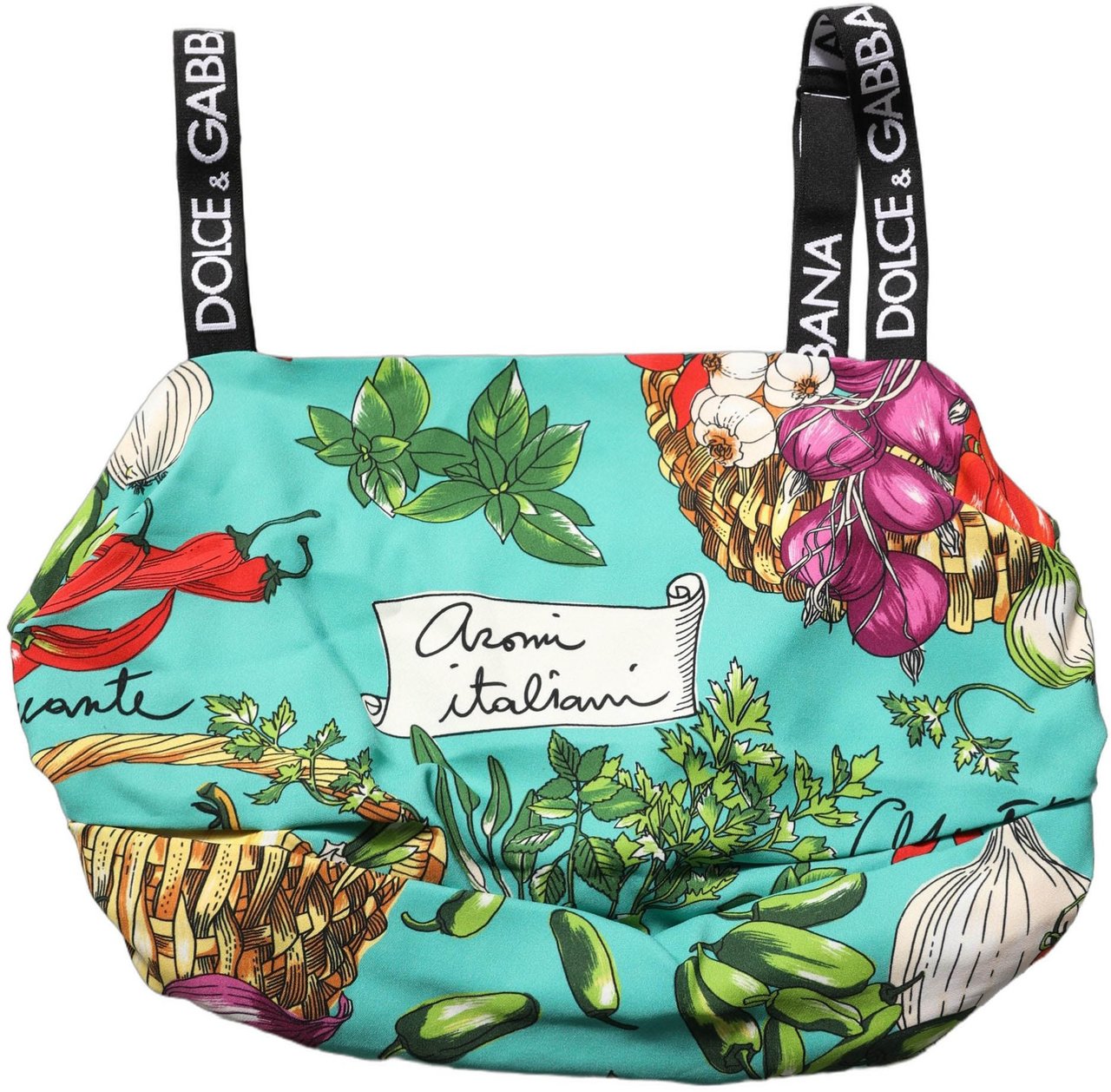 Dolce & Gabbana Turquoise Vegetable Print Silk Crop Tank Top Lichtblauw