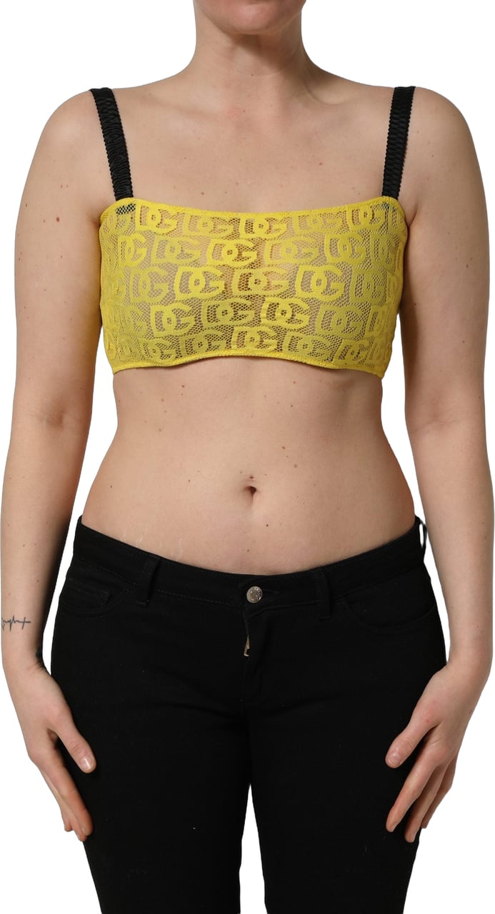 Dolce & Gabbana Yellow Black Leopard Faux Leather Bra Top Geel