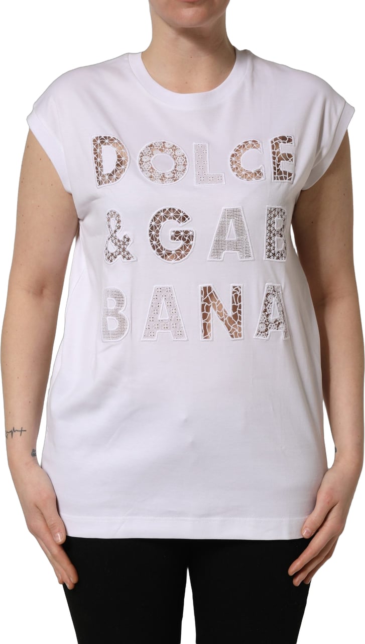 Dolce & Gabbana White Logo Round Neck Sleeveless T-shirt Wit