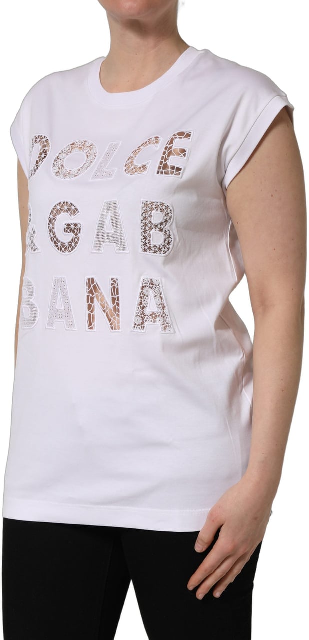 Dolce & Gabbana White Logo Round Neck Sleeveless T-shirt Wit