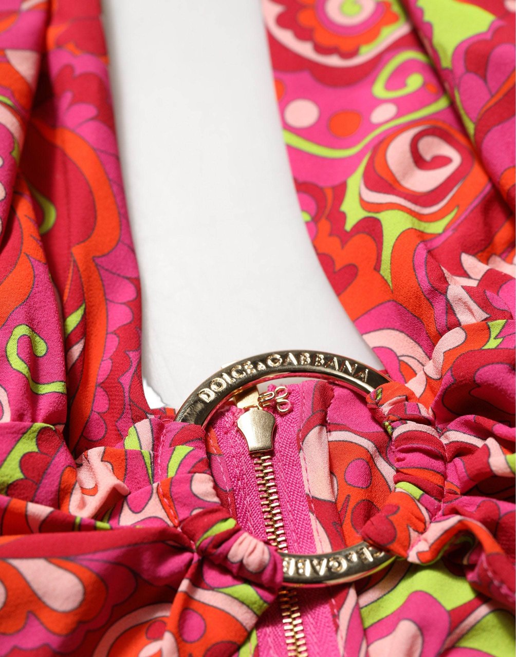Dolce & Gabbana Red Paisley Silk Halter Neck Crop Tank Top Rood