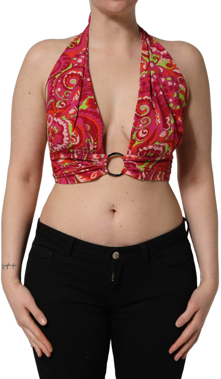 Dolce & Gabbana Red Paisley Silk Halter Neck Crop Tank Top Rood