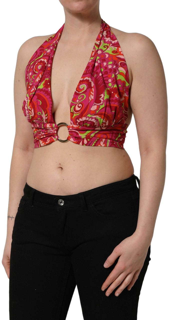 Dolce & Gabbana Red Paisley Silk Halter Neck Crop Tank Top Rood
