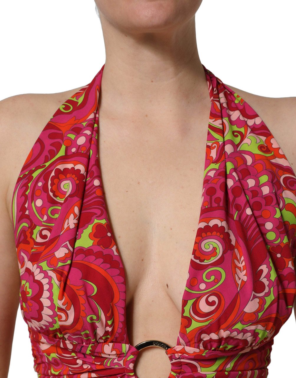 Dolce & Gabbana Red Paisley Silk Halter Neck Crop Tank Top Rood