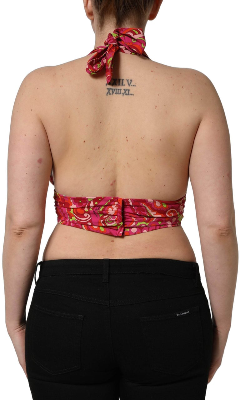 Dolce & Gabbana Red Paisley Silk Halter Neck Crop Tank Top Rood