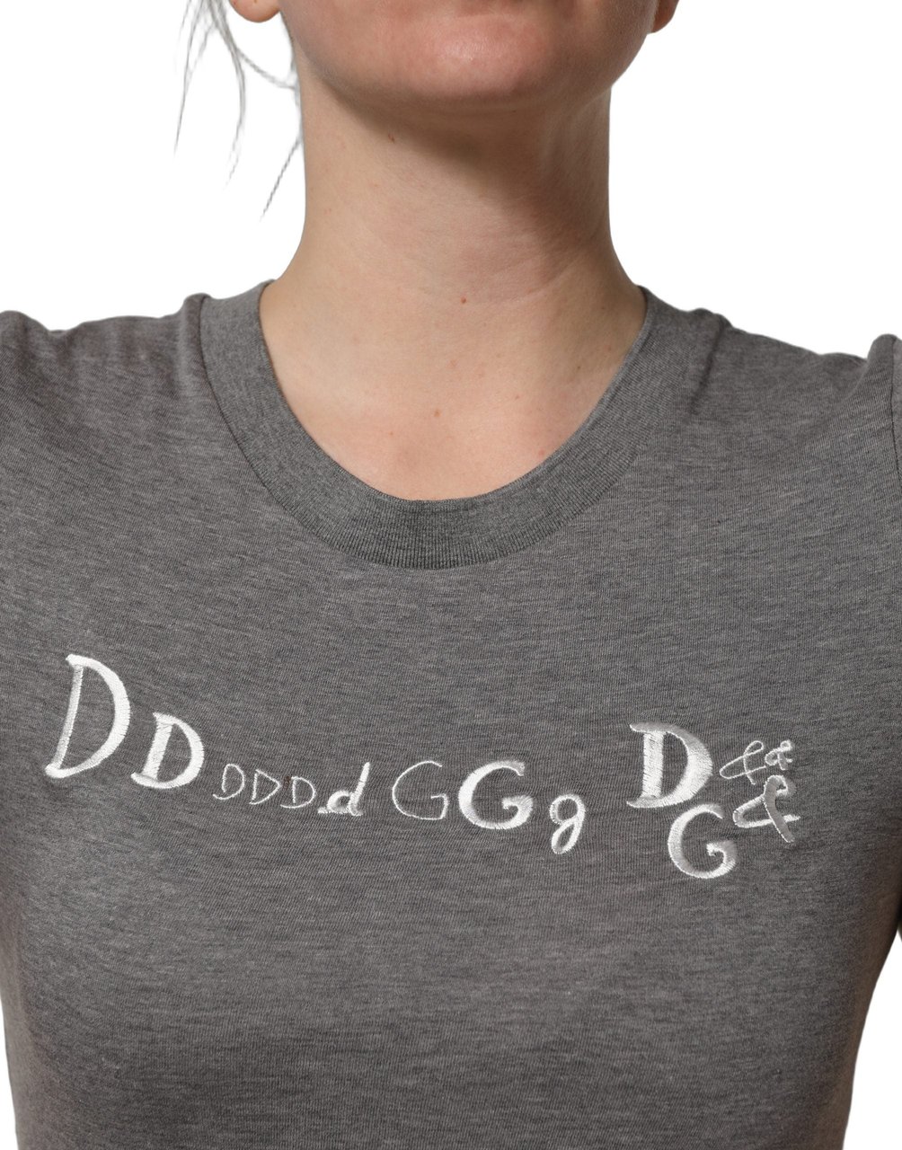 Dolce & Gabbana Gray Logo Embroidery Short Sleeve T-shirt Wit