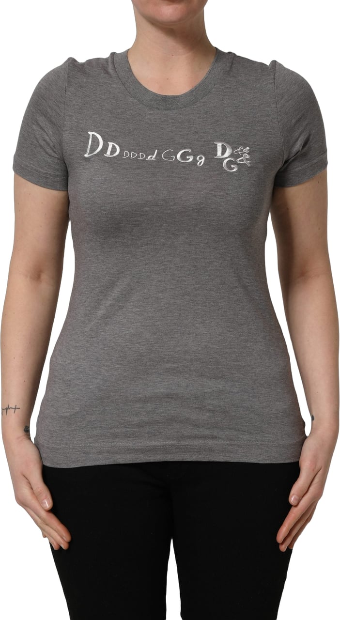 Dolce & Gabbana Gray Logo Embroidery Short Sleeve T-shirt Wit