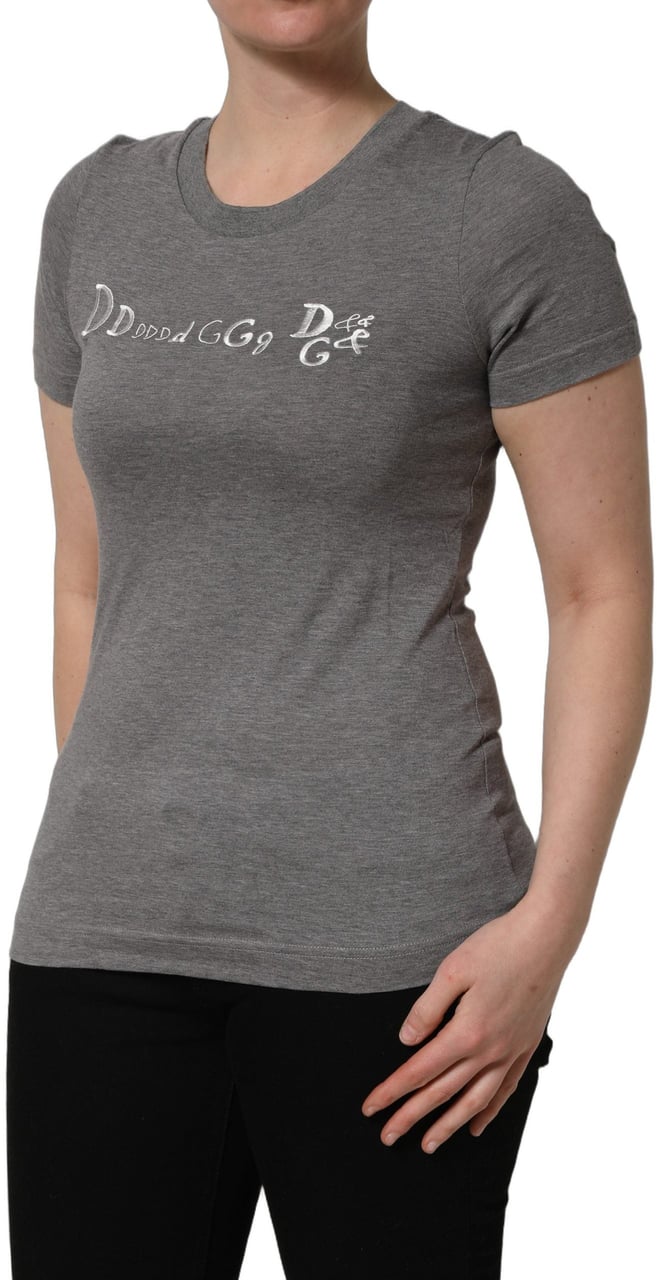 Dolce & Gabbana Gray Logo Embroidery Short Sleeve T-shirt Wit