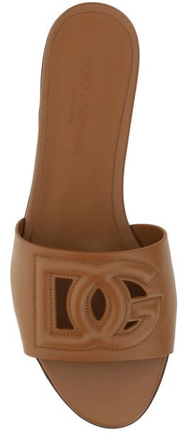 Dolce & Gabbana Brown Calf Leather Bos Taurus Flat Sandals Bruin