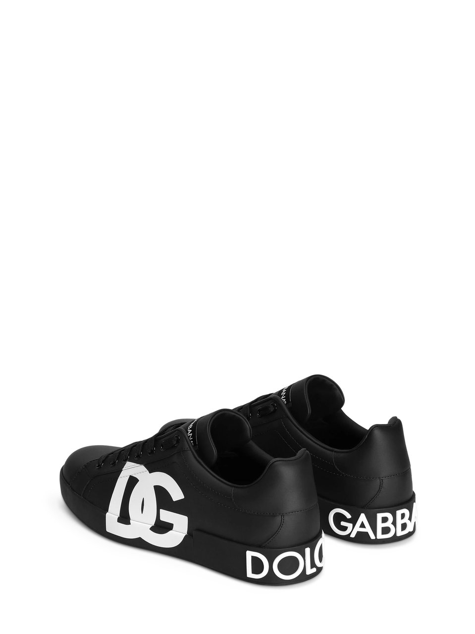 Dolce & Gabbana Portofino Low-Top Bold Branding Leather Sneakers Zwart