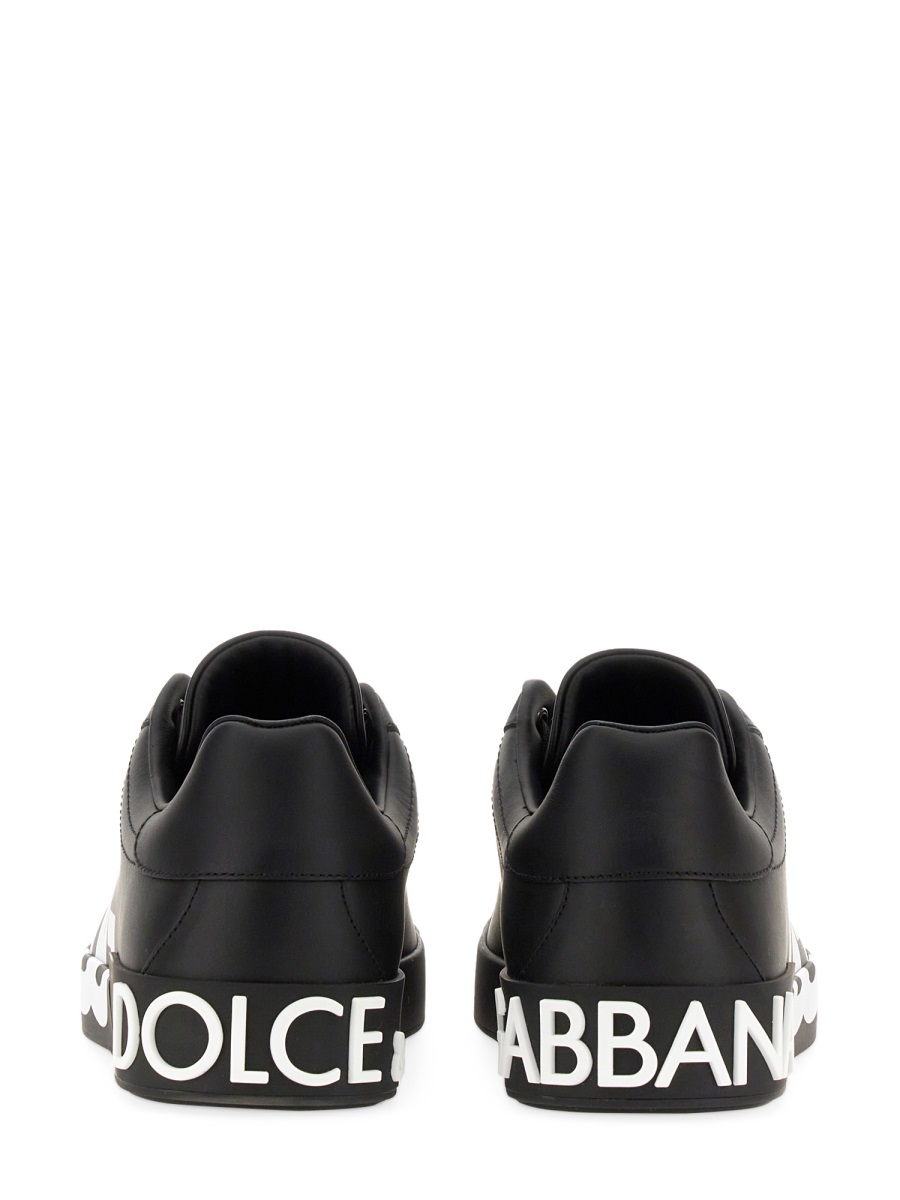 Dolce & Gabbana Portofino Low-Top Bold Branding Leather Sneakers Zwart
