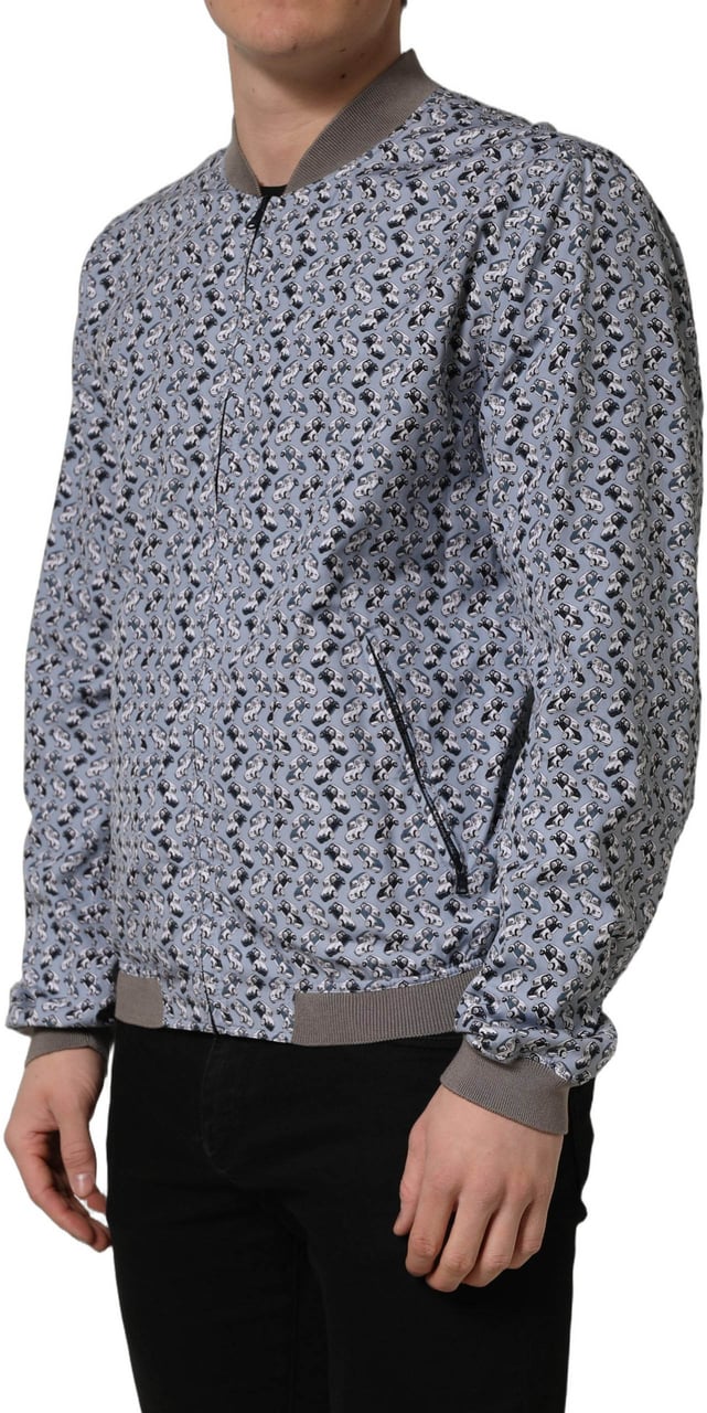Dolce & Gabbana Light Blue Cotton Car Print Bomber Jacket Lichtblauw