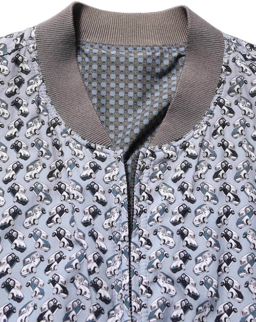 Dolce & Gabbana Light Blue Cotton Car Print Bomber Jacket Lichtblauw