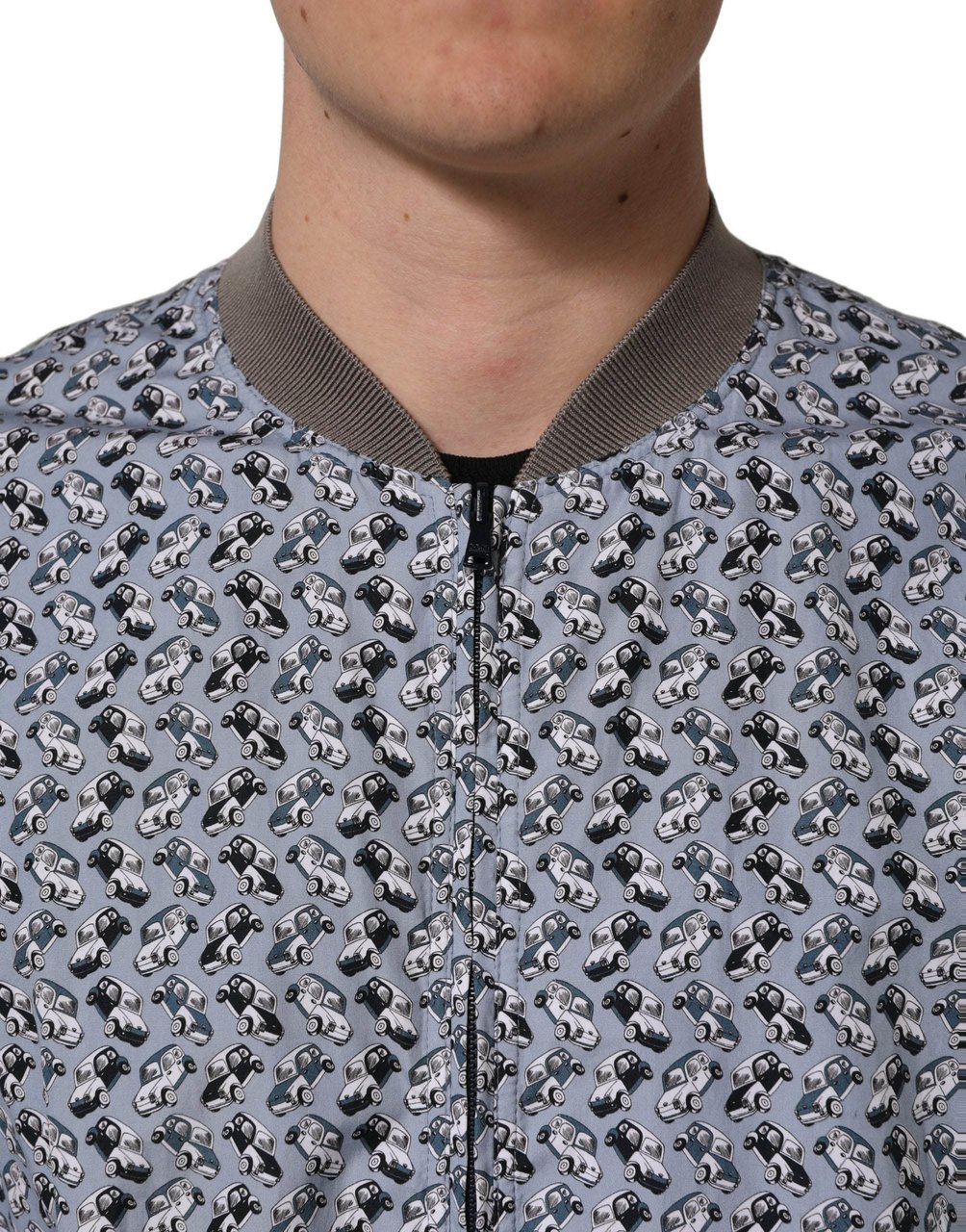 Dolce & Gabbana Light Blue Cotton Car Print Bomber Jacket Lichtblauw