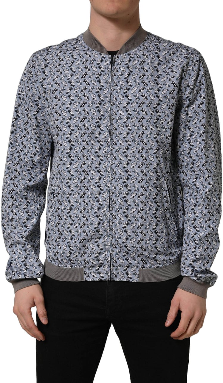 Dolce & Gabbana Light Blue Cotton Car Print Bomber Jacket Lichtblauw