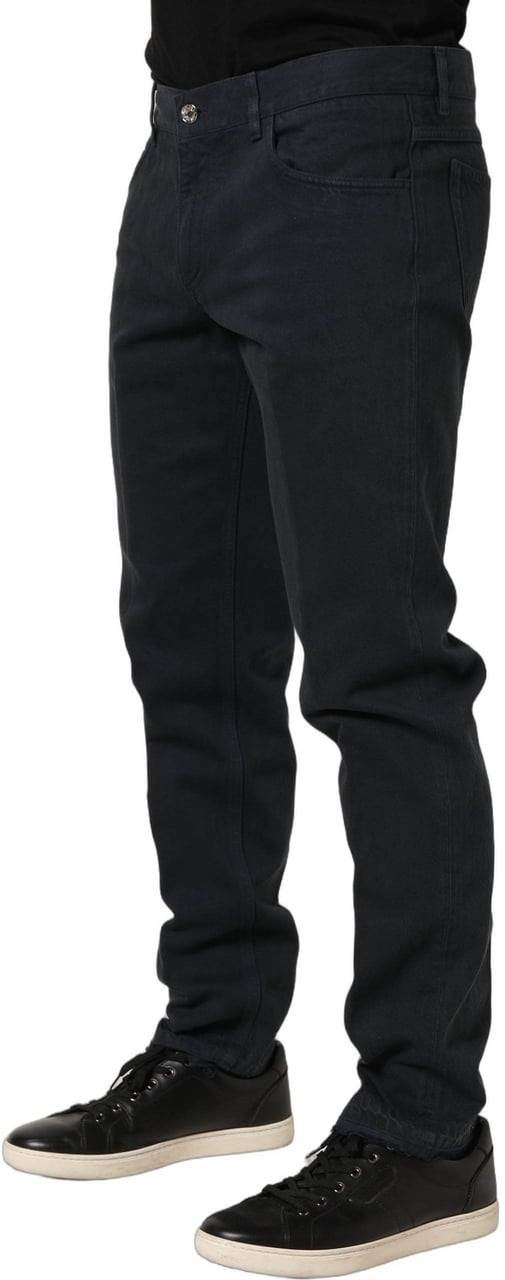 Dolce & Gabbana Black Cotton Mid Waist Skinny Men Denim Jeans Zwart