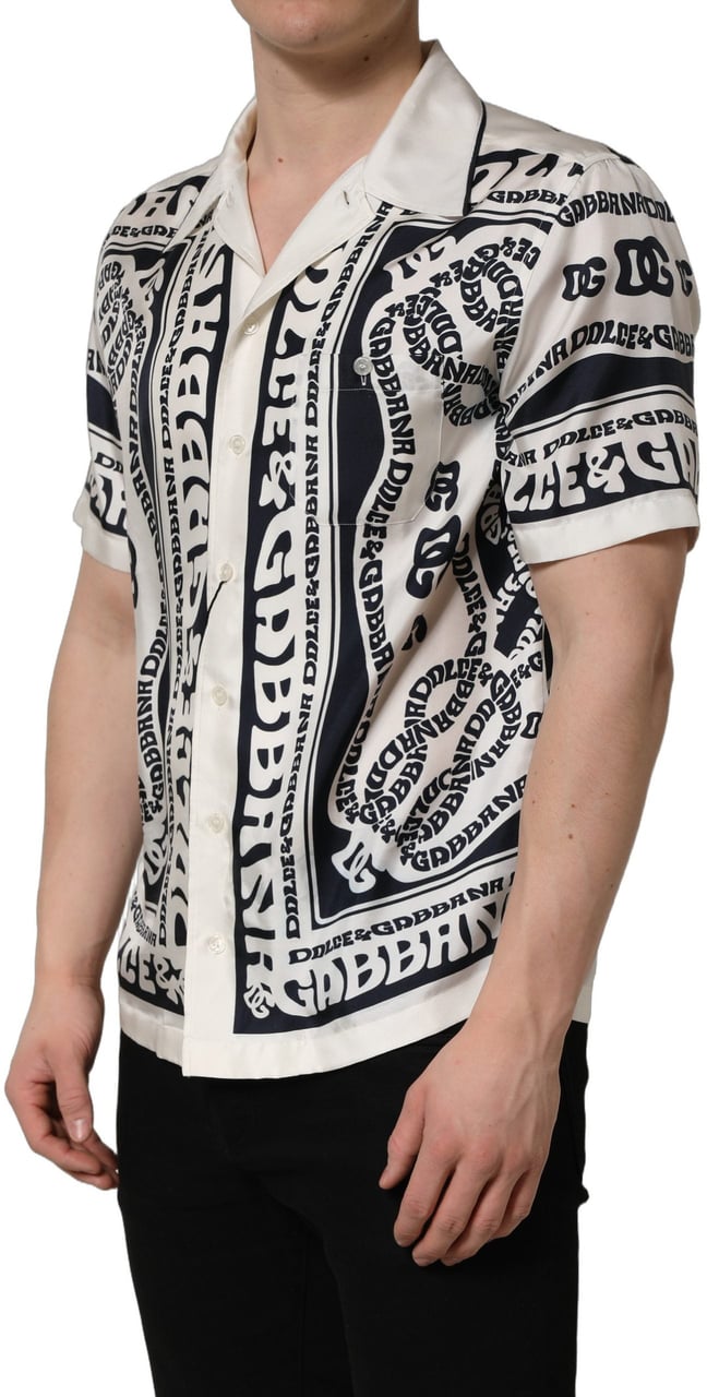 Dolce & Gabbana Black White Logo Bandana Short Sleeves Shirt Divers