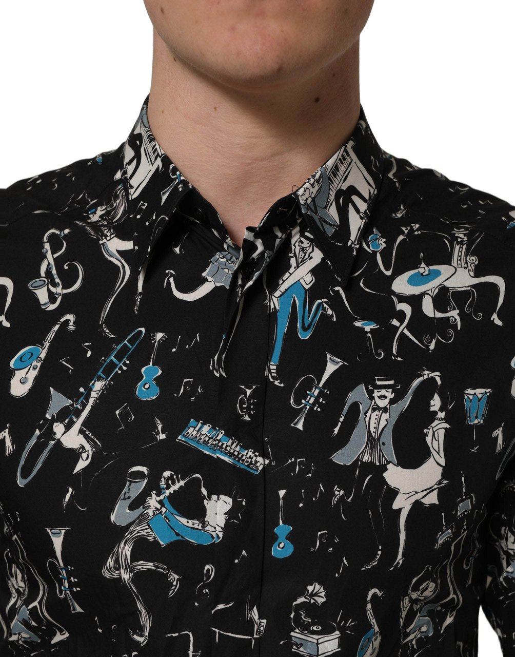 Dolce & Gabbana Black Jazz Club Cotton GOLD Fit Dress Shirt Zwart