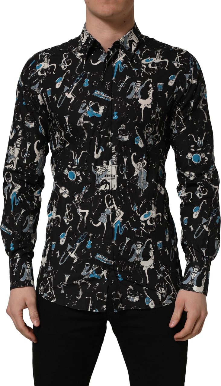 Dolce & Gabbana Black Jazz Club Cotton GOLD Fit Dress Shirt Zwart