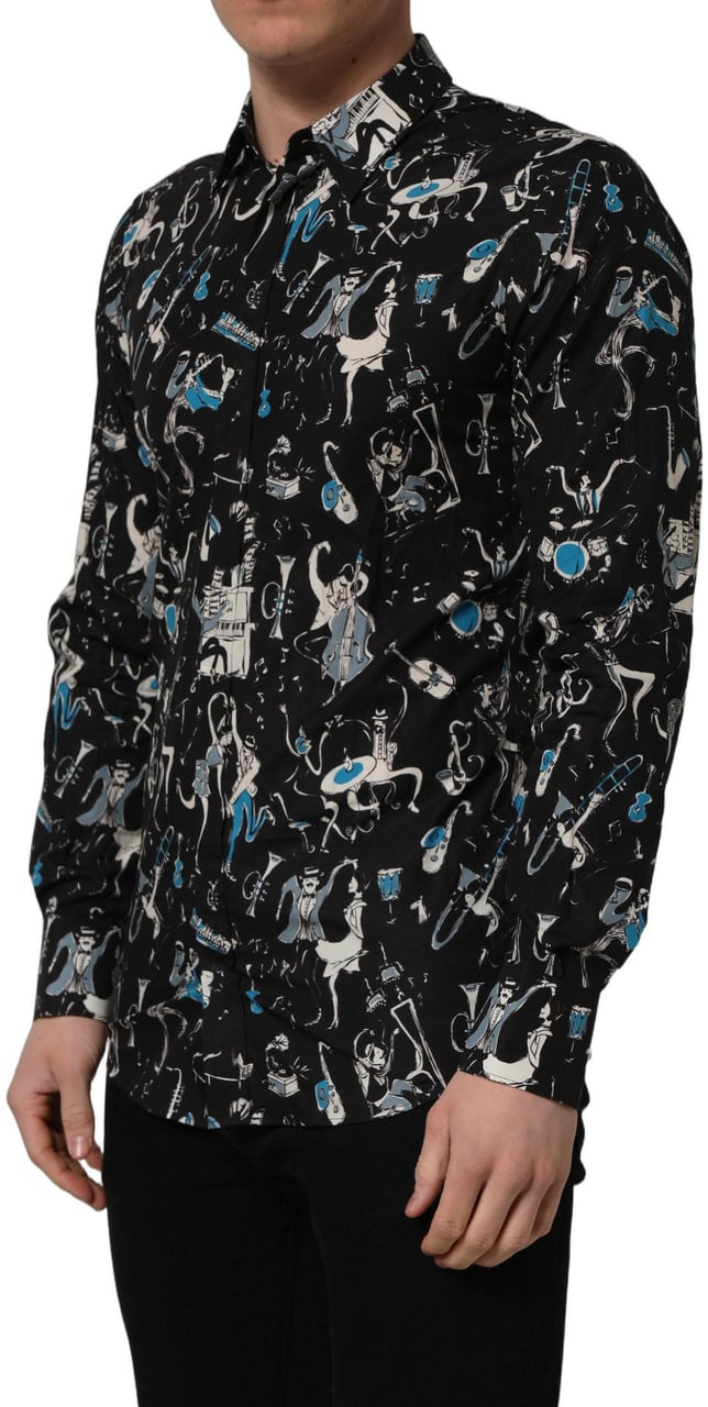 Dolce & Gabbana Black Jazz Club Cotton GOLD Fit Dress Shirt Zwart
