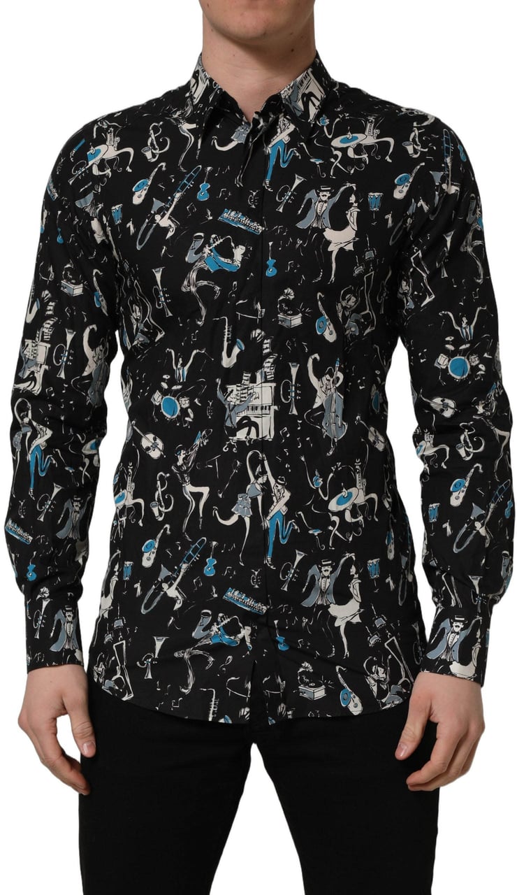 Dolce & Gabbana Black Jazz Club Cotton GOLD Fit Dress Shirt Zwart