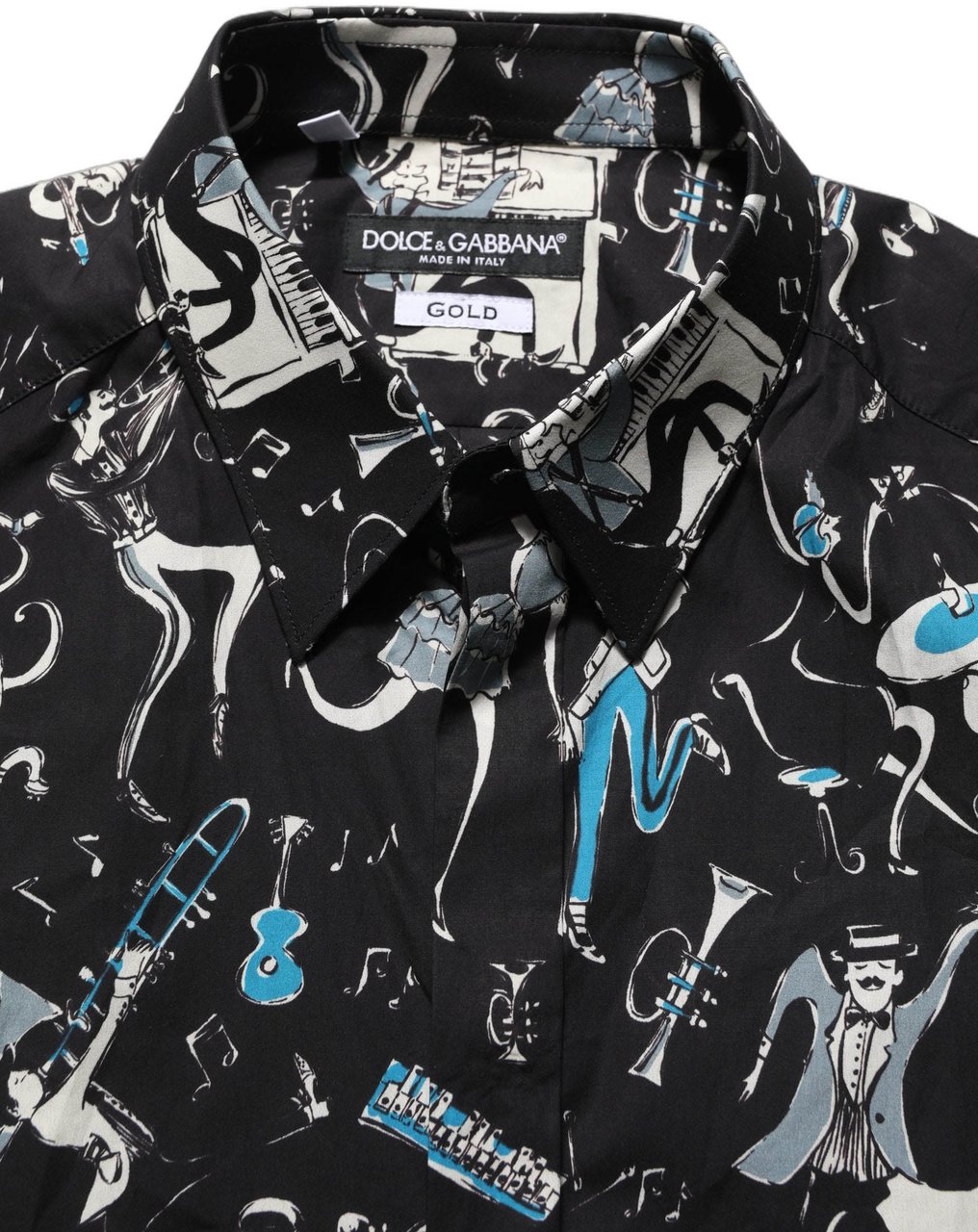 Dolce & Gabbana Black Jazz Club Cotton GOLD Fit Dress Shirt Zwart