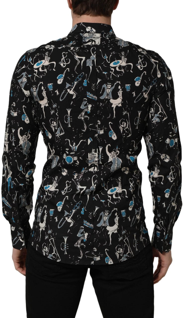 Dolce & Gabbana Black Jazz Club Cotton GOLD Fit Dress Shirt Zwart