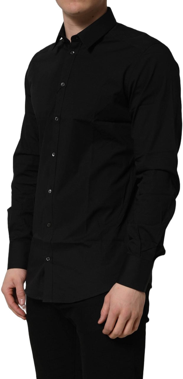Dolce & Gabbana Black Cotton Stretch GOLD Fit Dress Shirt Zwart