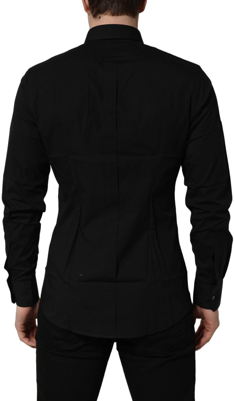 Dolce & Gabbana Black Cotton Stretch GOLD Fit Dress Shirt Zwart