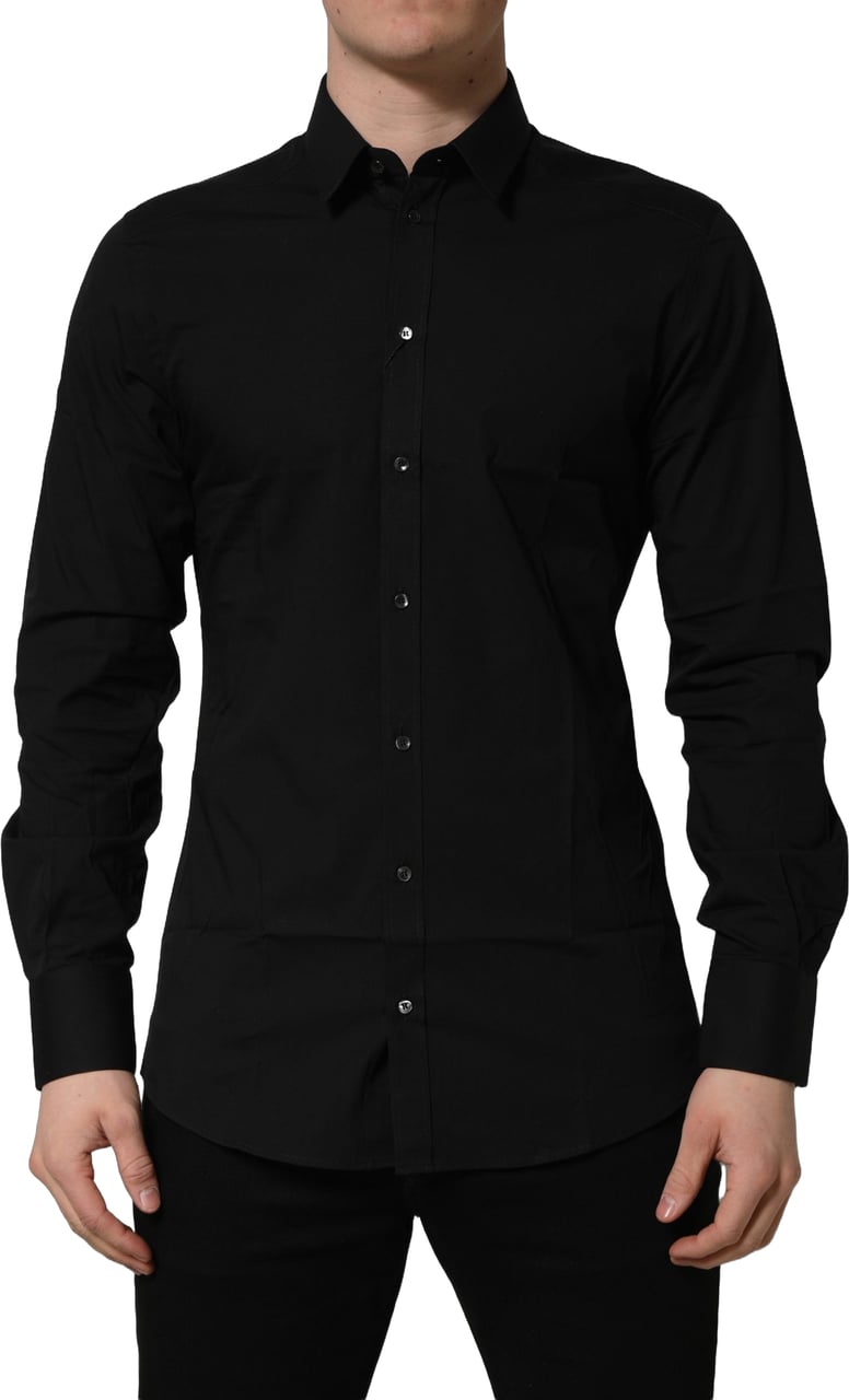 Dolce & Gabbana Black Cotton Stretch GOLD Fit Dress Shirt Zwart