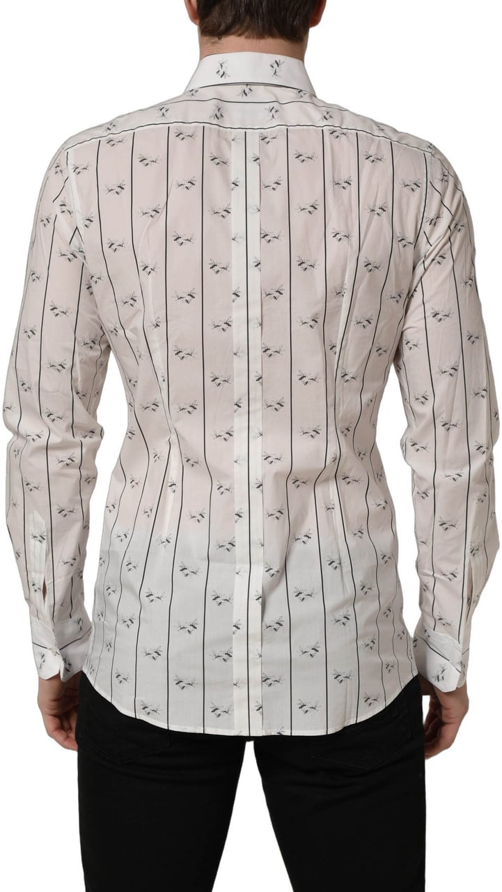 Dolce & Gabbana White Bee Print Cotton GOLD Fit Dress Shirt Wit