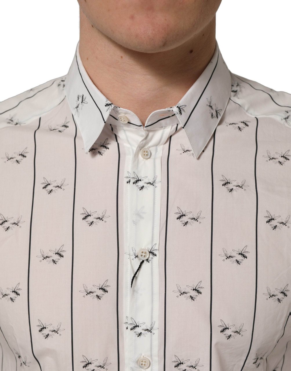 Dolce & Gabbana White Bee Print Cotton GOLD Fit Dress Shirt Wit