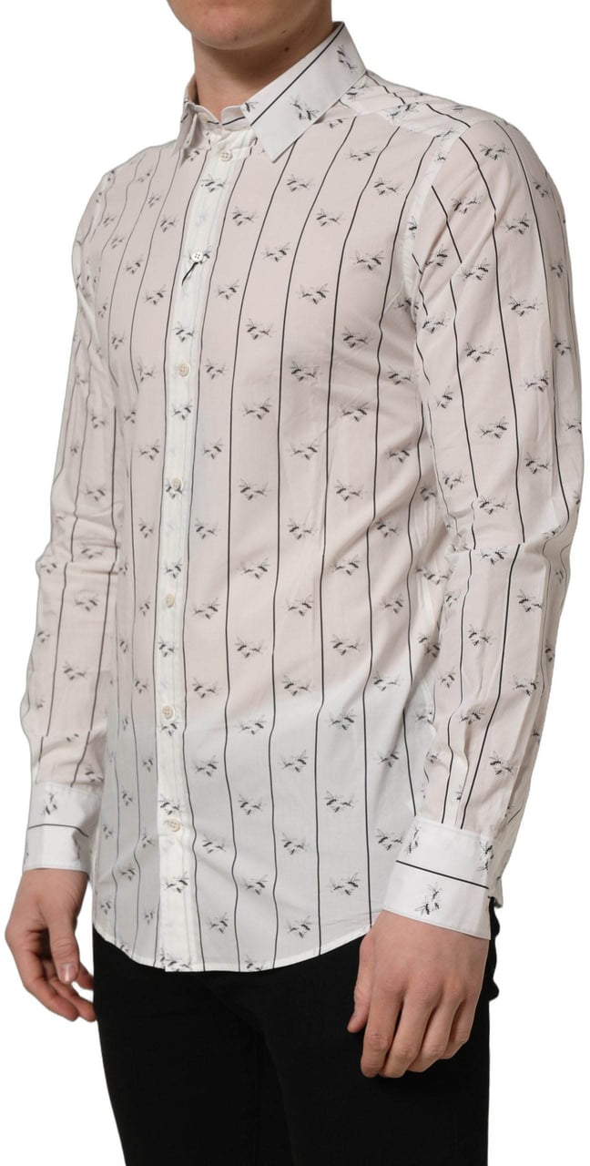 Dolce & Gabbana White Bee Print Cotton GOLD Fit Dress Shirt Wit