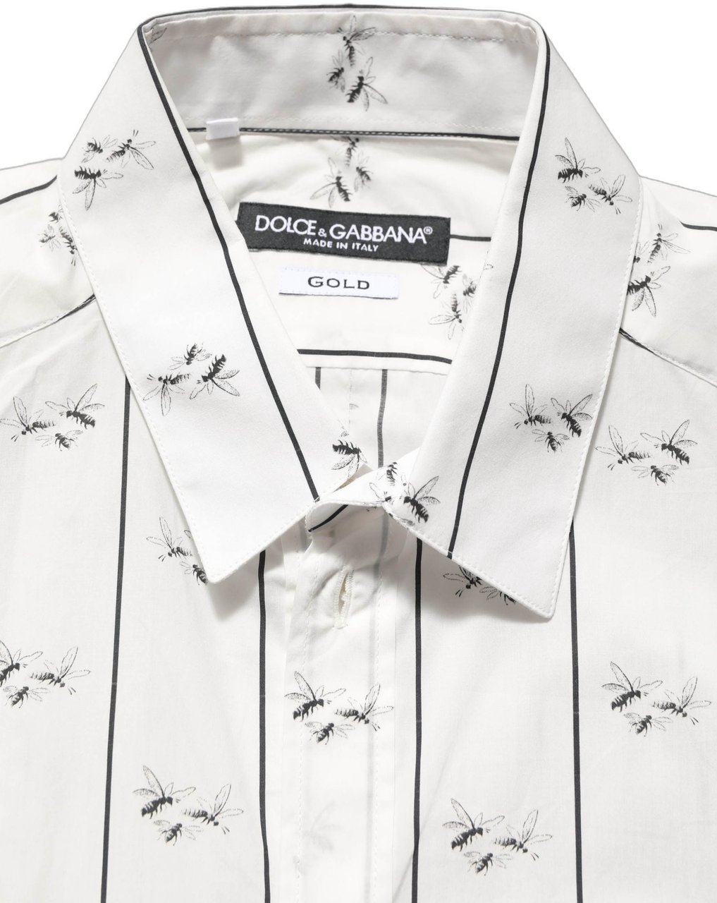 Dolce & Gabbana White Bee Print Cotton GOLD Fit Dress Shirt Wit