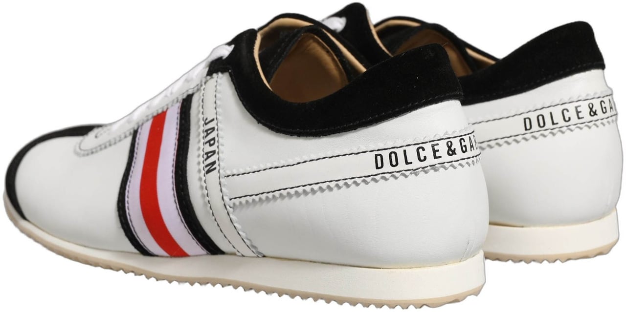 Dolce & Gabbana Black White Leather Suede Low Top Sneakers Shoes Zwart