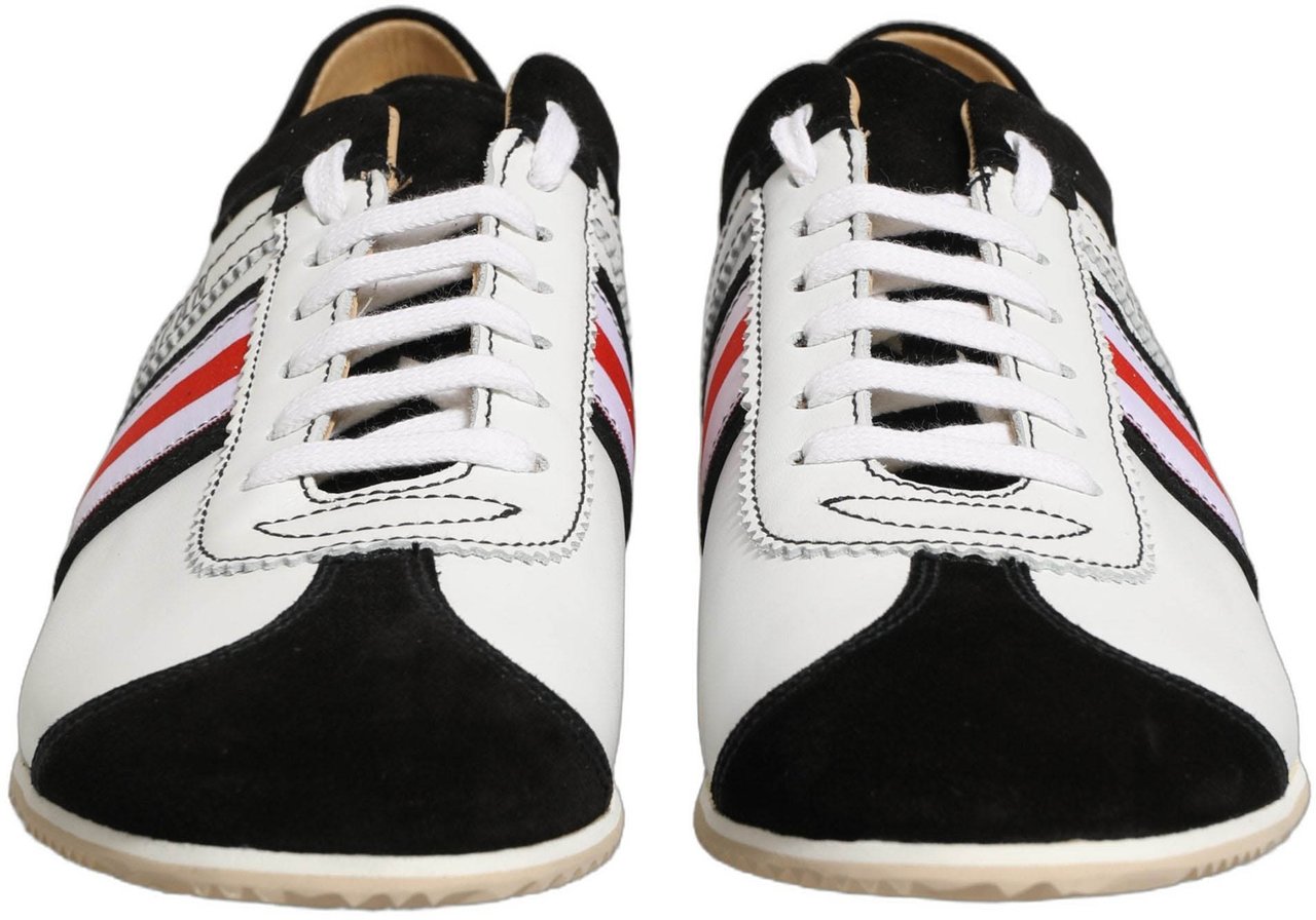 Dolce & Gabbana Black White Leather Suede Low Top Sneakers Shoes Zwart