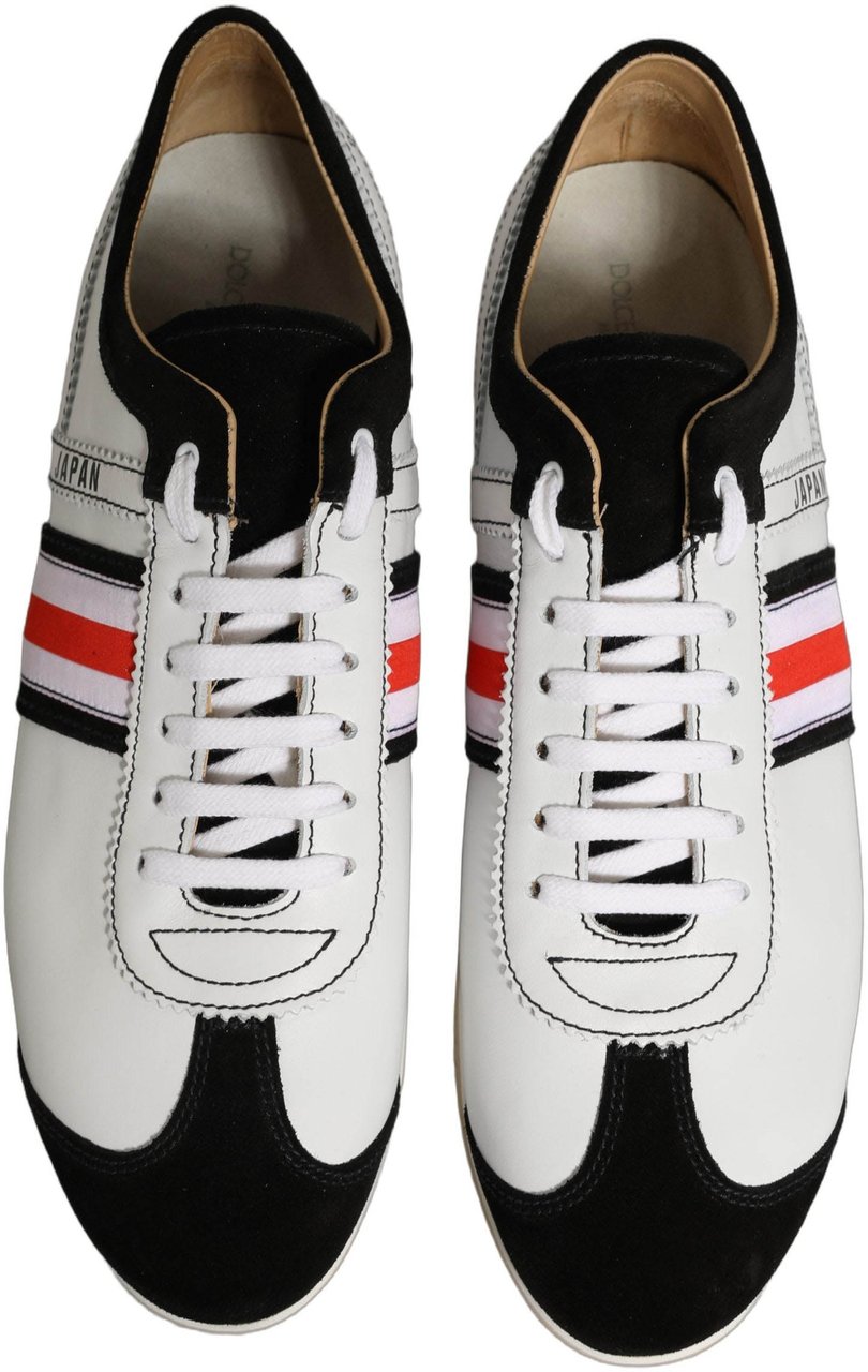 Dolce & Gabbana Black White Leather Suede Low Top Sneakers Shoes Zwart