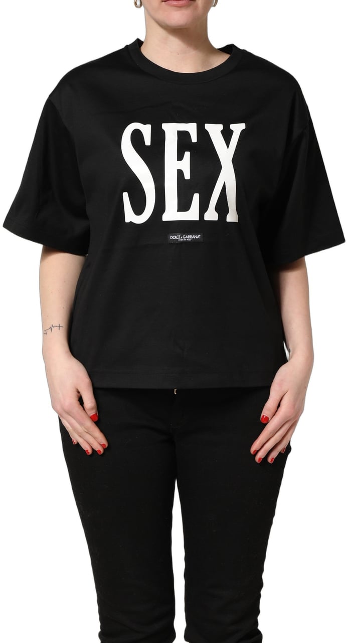 Dolce & Gabbana Black Jersey Graphic Short Sleeve Crew Neck T-shirt Zwart
