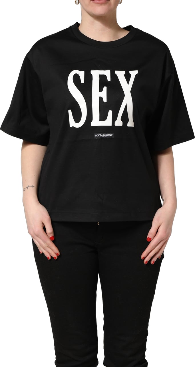 Dolce & Gabbana Black Jersey Graphic Short Sleeve Crew Neck T-shirt Zwart