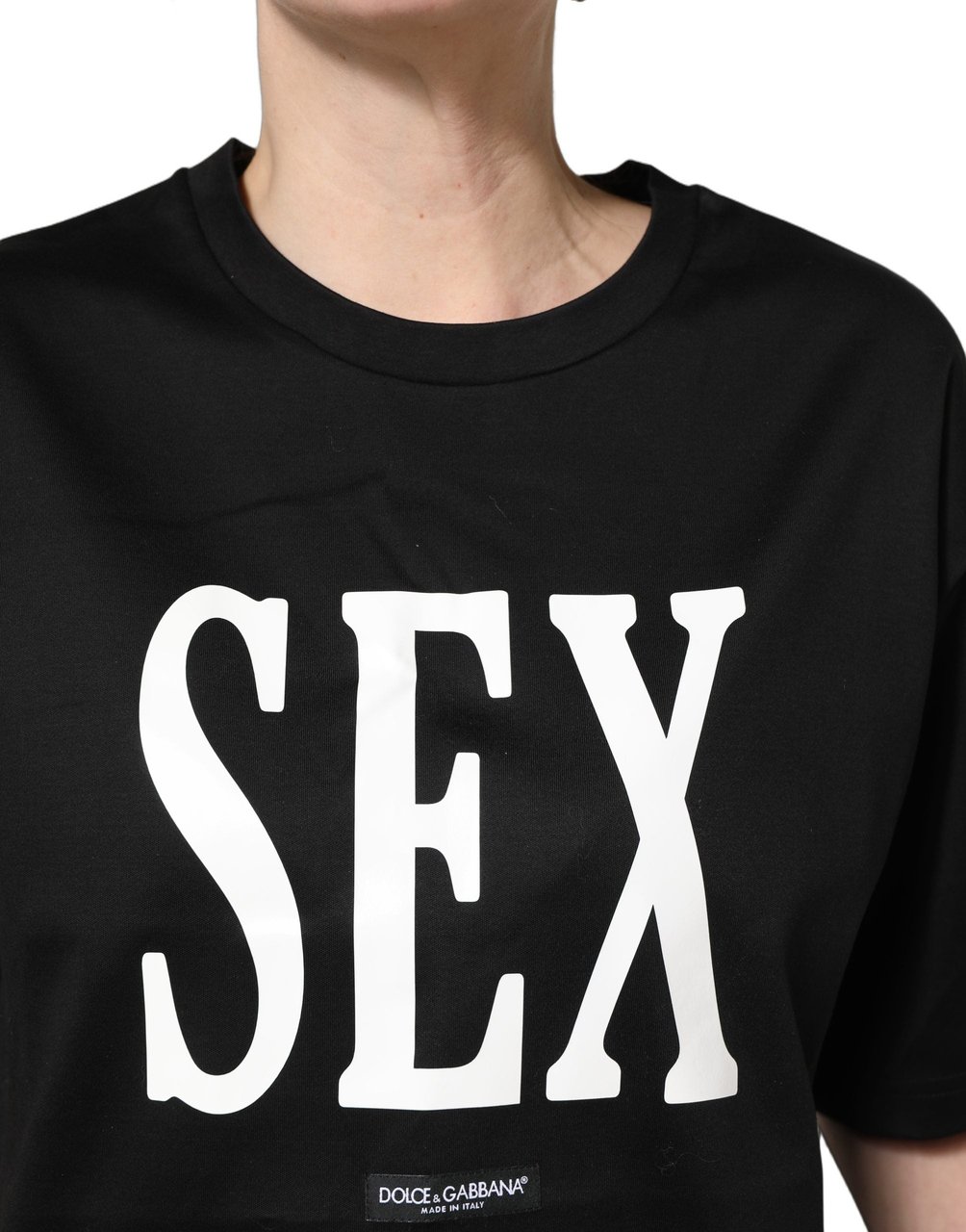 Dolce & Gabbana Black Jersey Graphic Short Sleeve Crew Neck T-shirt Zwart