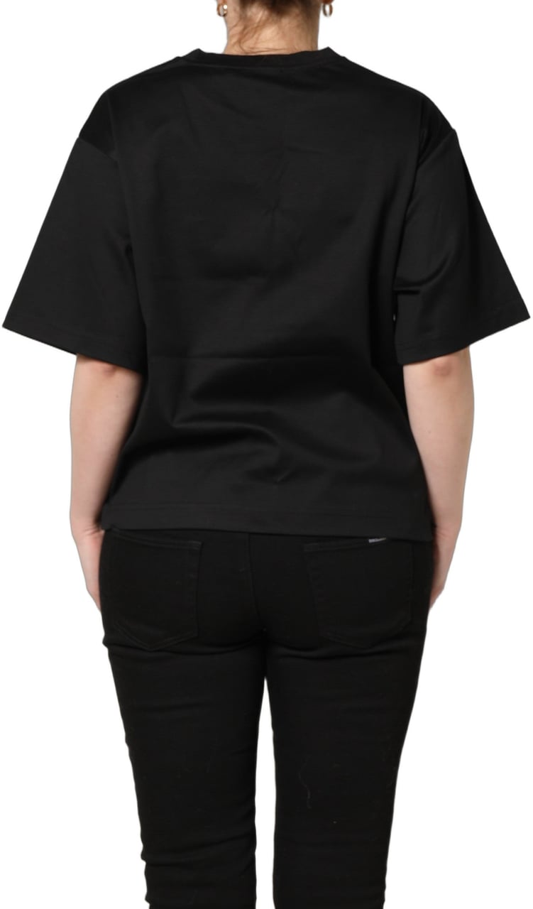 Dolce & Gabbana Black Jersey Graphic Short Sleeve Crew Neck T-shirt Zwart