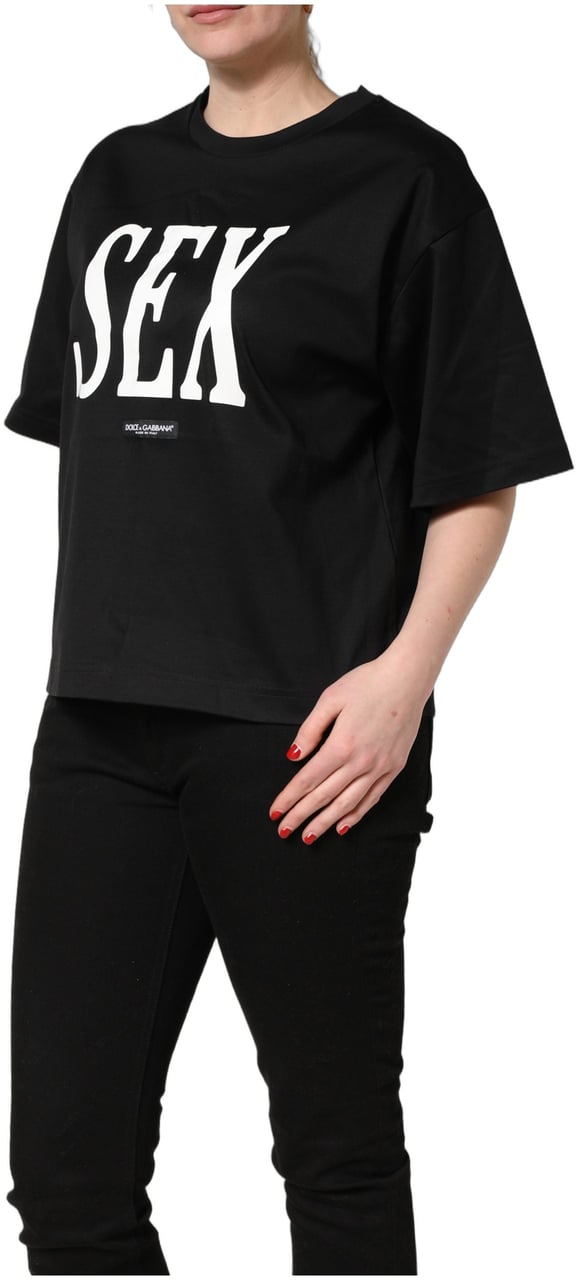 Dolce & Gabbana Black Jersey Graphic Short Sleeve Crew Neck T-shirt Zwart