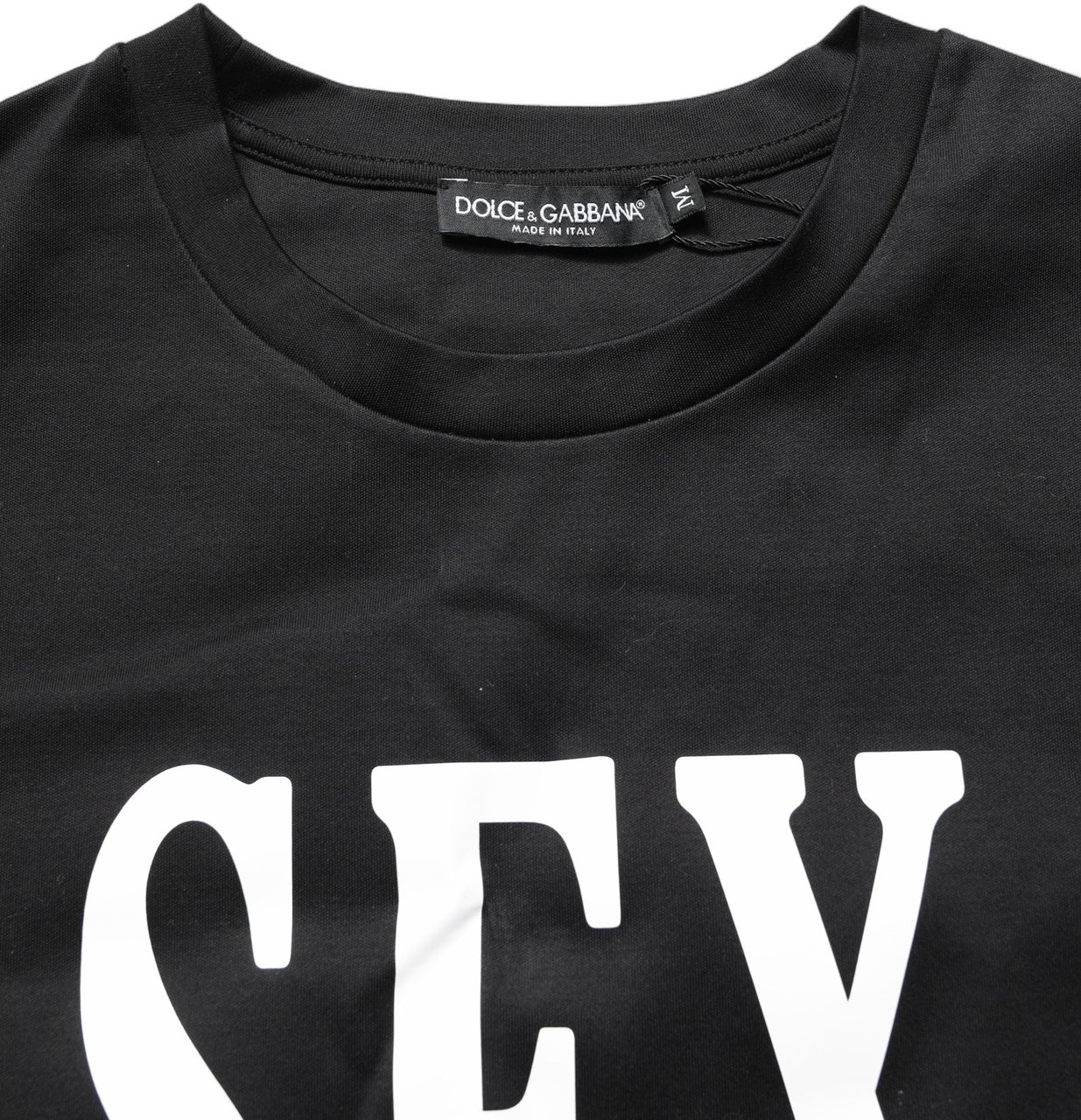 Dolce & Gabbana Black Jersey Graphic Short Sleeve Crew Neck T-shirt Zwart