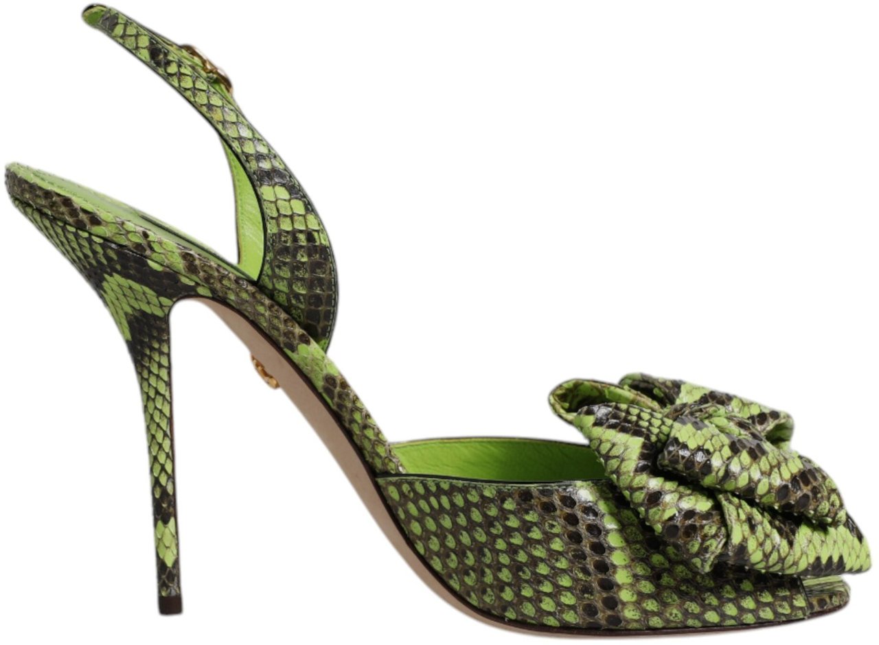 Dolce & Gabbana Green Python Leather Heels Sandals Shoes Groen