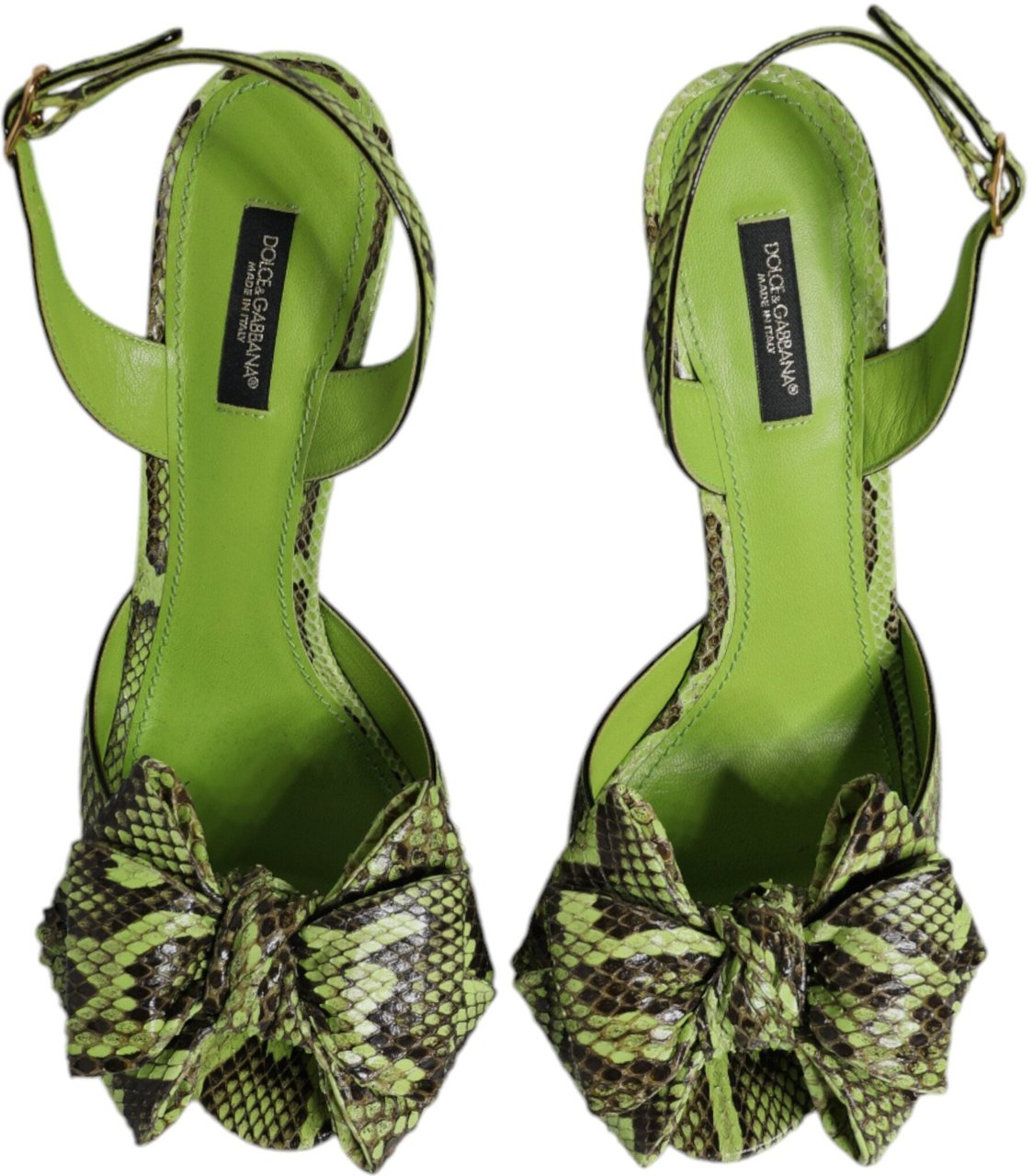 Dolce & Gabbana Green Python Leather Heels Sandals Shoes Groen
