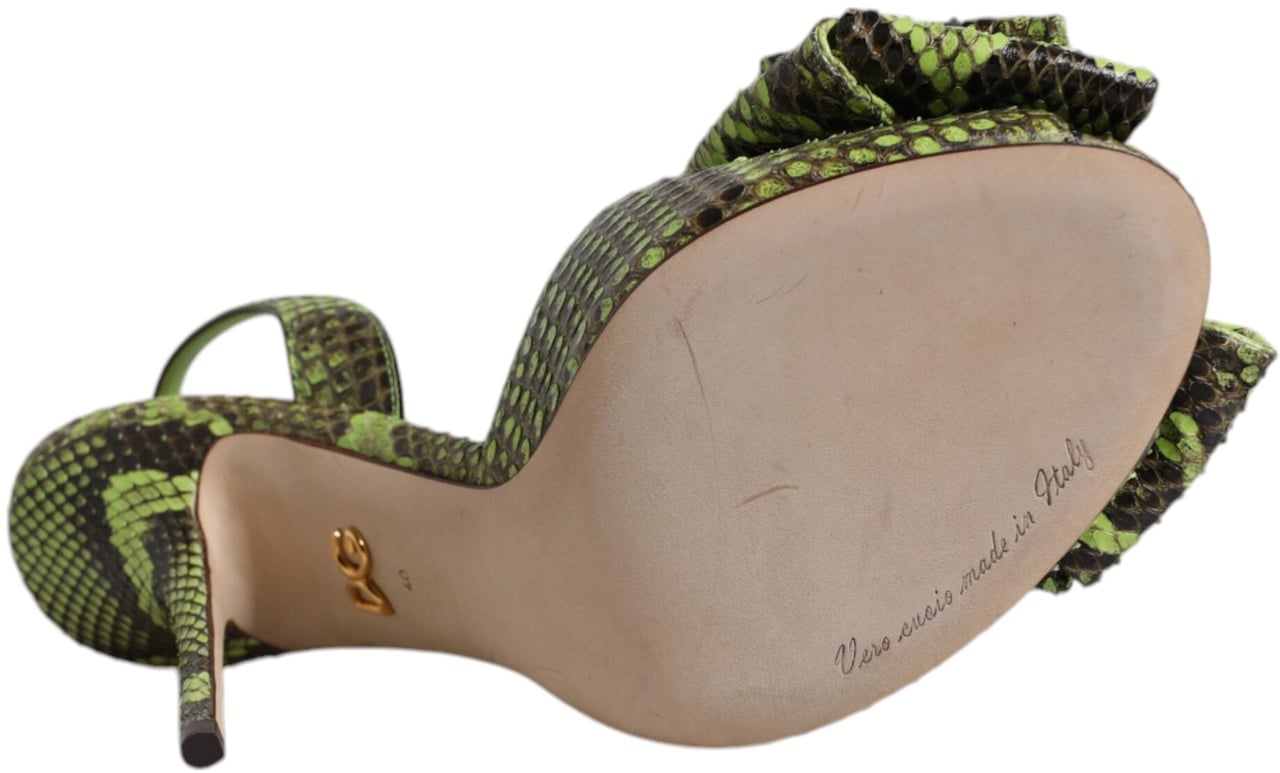 Dolce & Gabbana Green Python Leather Heels Sandals Shoes Groen