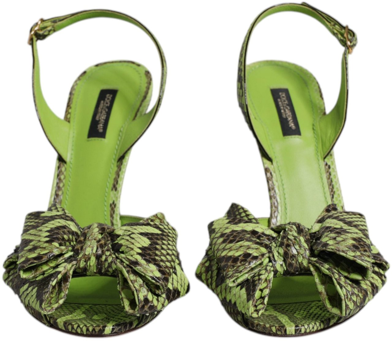 Dolce & Gabbana Green Python Leather Heels Sandals Shoes Groen