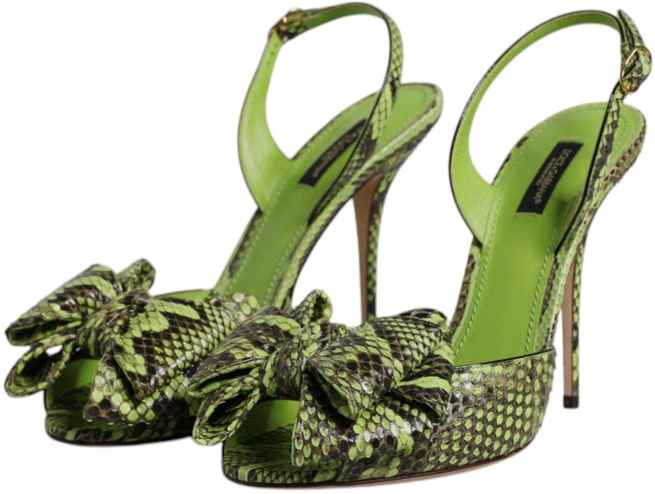Dolce & Gabbana Green Python Leather Heels Sandals Shoes Groen