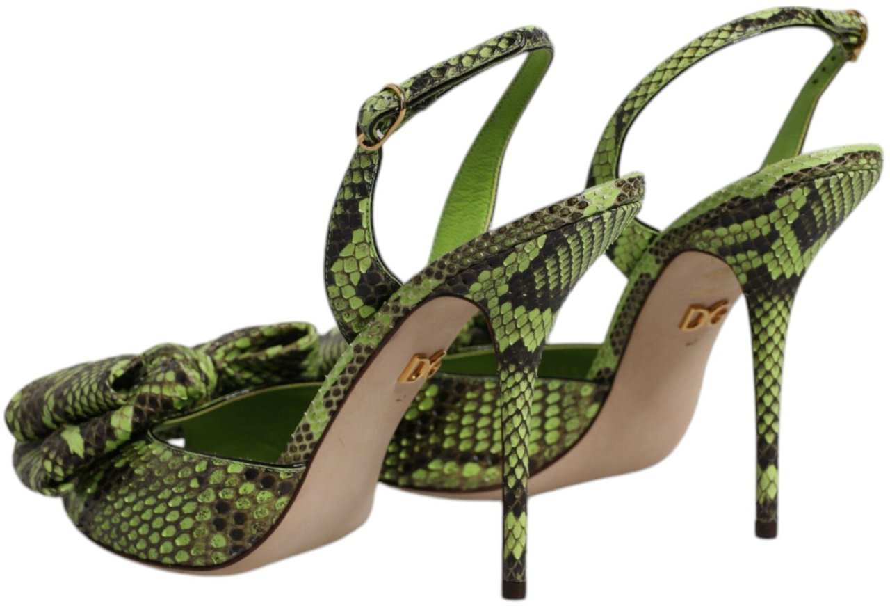 Dolce & Gabbana Green Python Leather Heels Sandals Shoes Groen