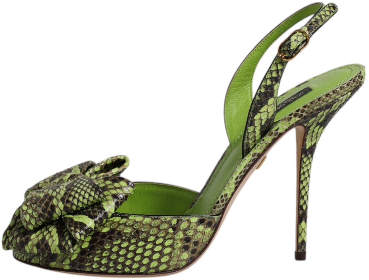 Dolce & Gabbana Green Python Leather Heels Sandals Shoes Groen